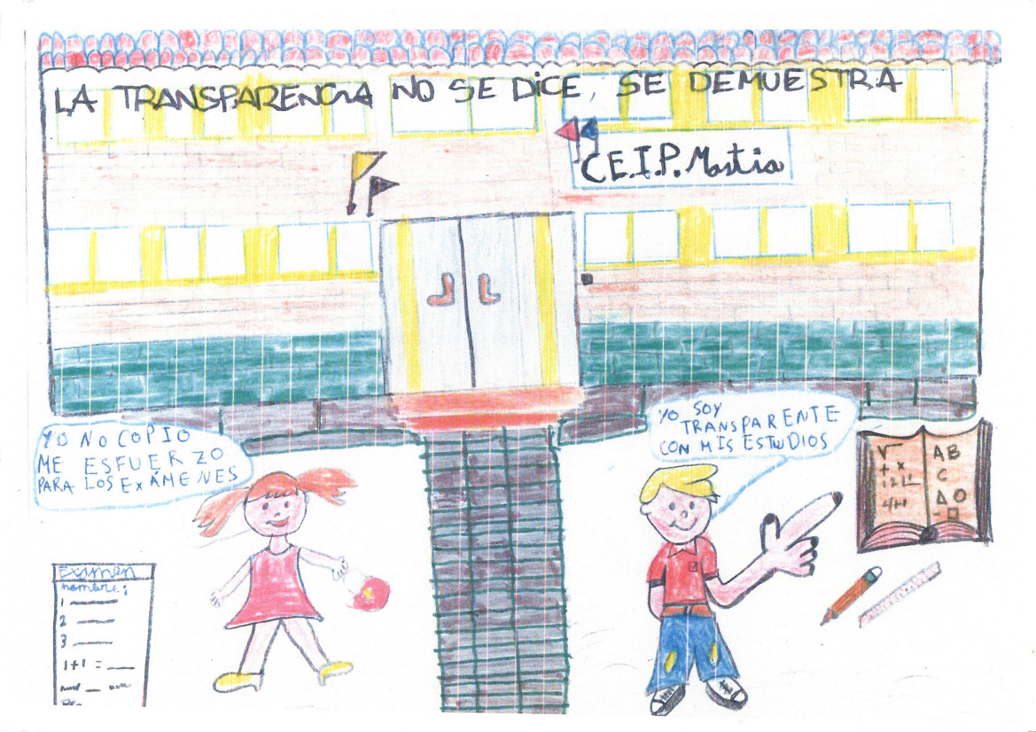Ilustración de un alumno de 4º de Primaria del CEIP Mastia, ganadora de un concurso nacional sobre el sentido de la transparencia