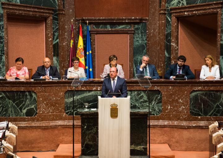 El presidente del Consejo de Gobierno, Pedro Antonio Sánchez, durante su intervención en el Debate del Estado de la Región
