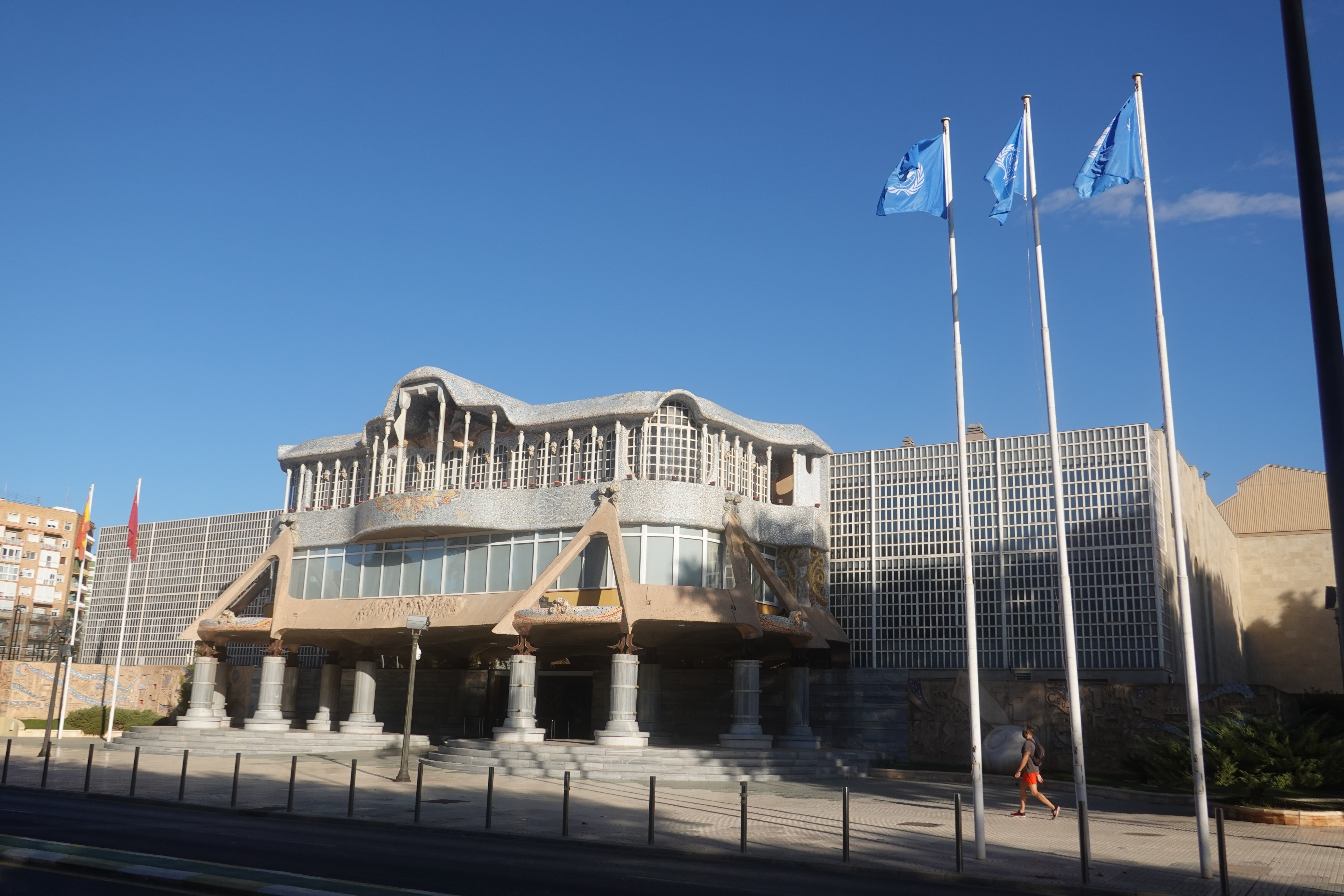 Las banderas de Naciones Unidas ondean por primera vez frente a la fachada de la Asamblea Regional