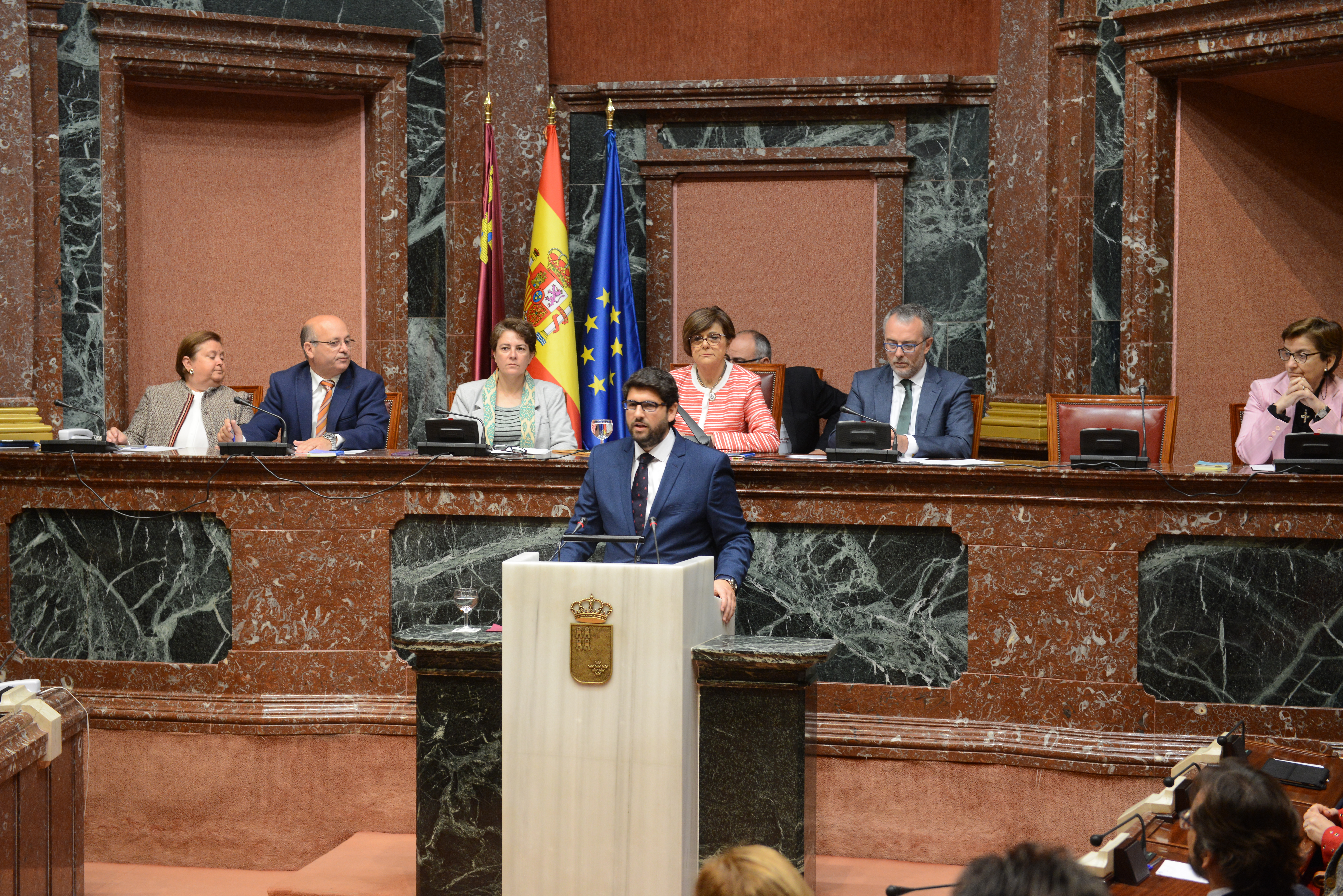 Fernando López Miras, en un momento de su debate de investidura como presidente del Consejo de Gobierno de la Región de Murcia