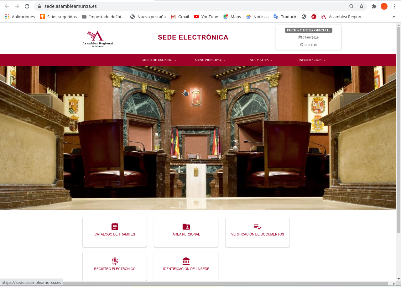 Captura de pantalla de la página web de la sede electrónica de la Asamblea