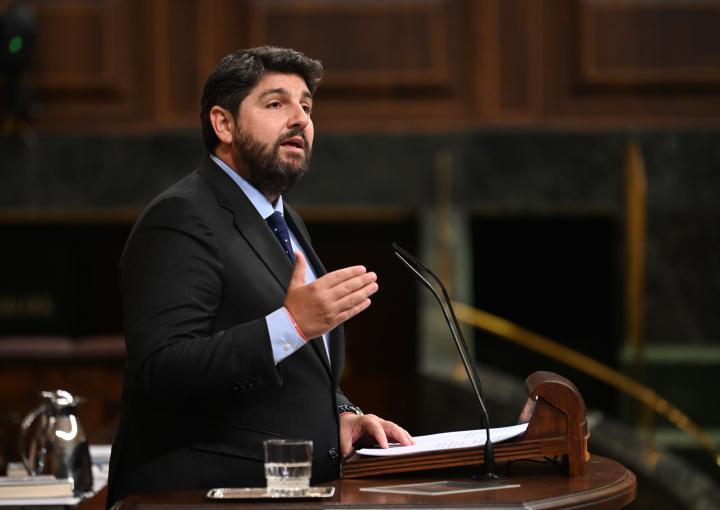 Fernando López Miras, durante su intervención en el Congreso de los Diputados Fernando López Miras, durante su intervención en el Congreso de los Diputados